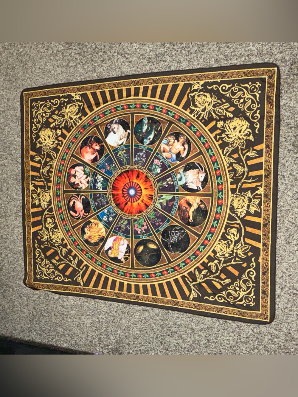 Gold‎ and Black Zodiac Wheel Wall Art tapestry artwork 50x58